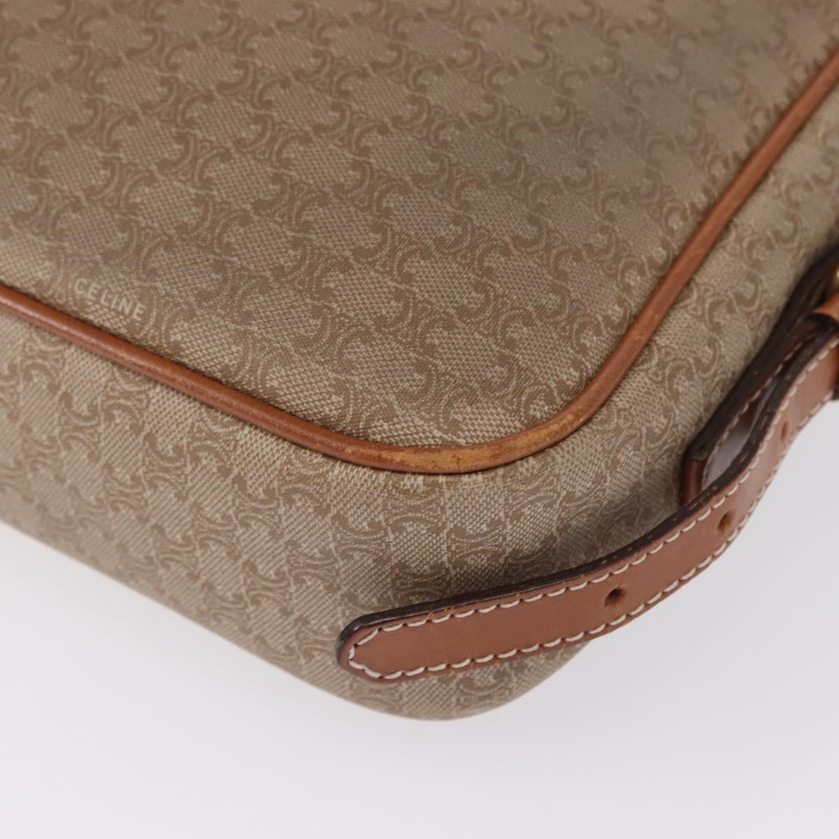 Celine Vintage Macadam Shoulder Bag Canvas and Leather, BEIGE, CANVAS, Shoulder bag