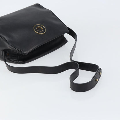 Celine Circle Logo Shoulder Bag Leather, BLACK, LEATHER, Shoulder bag