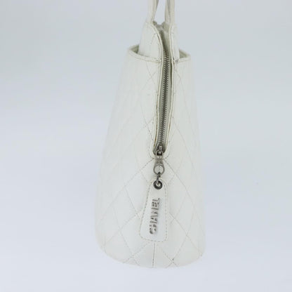 Chanel Vintage CC Zip Around Bowler Bag Quilted Caviar, WHITE, LEATHER, Tote bag