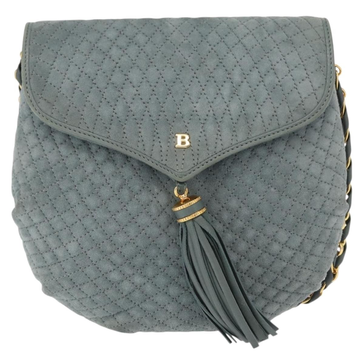 Bally Vintage Chain Shoulder Bag Quilted Suede, GRAY, SUEDE, Shoulder bag