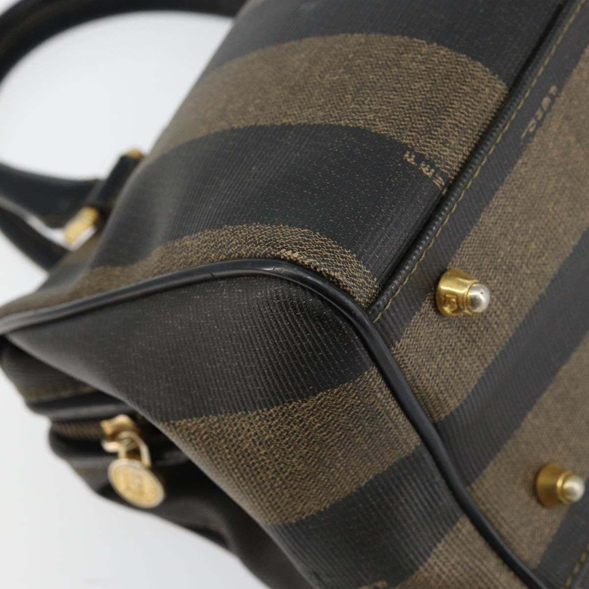 Fendi Vintage Pequin Boston Bag Coated Canvas, BLACK, CANVAS, Handbag