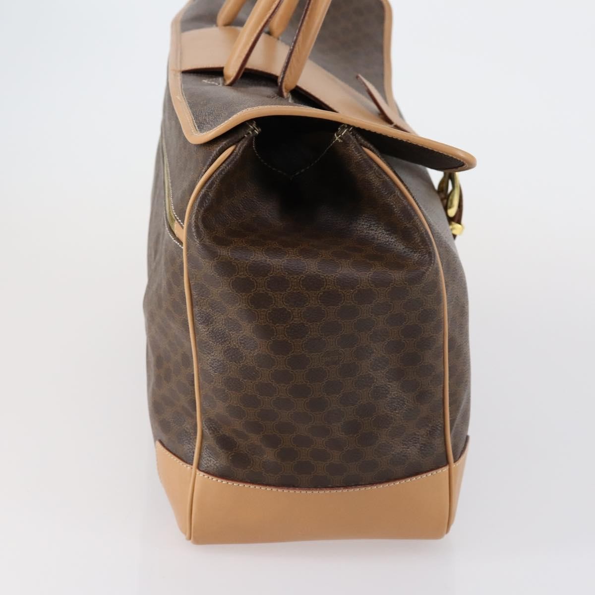Celine Vintage Duffle Bag Macadam Coated Canvas, BROWN, PVC, Travel bag