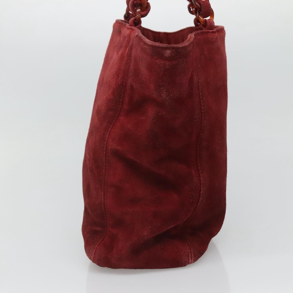 Chanel Vintage Resin Chain Tote Suede, RED, SUEDE, Tote bag