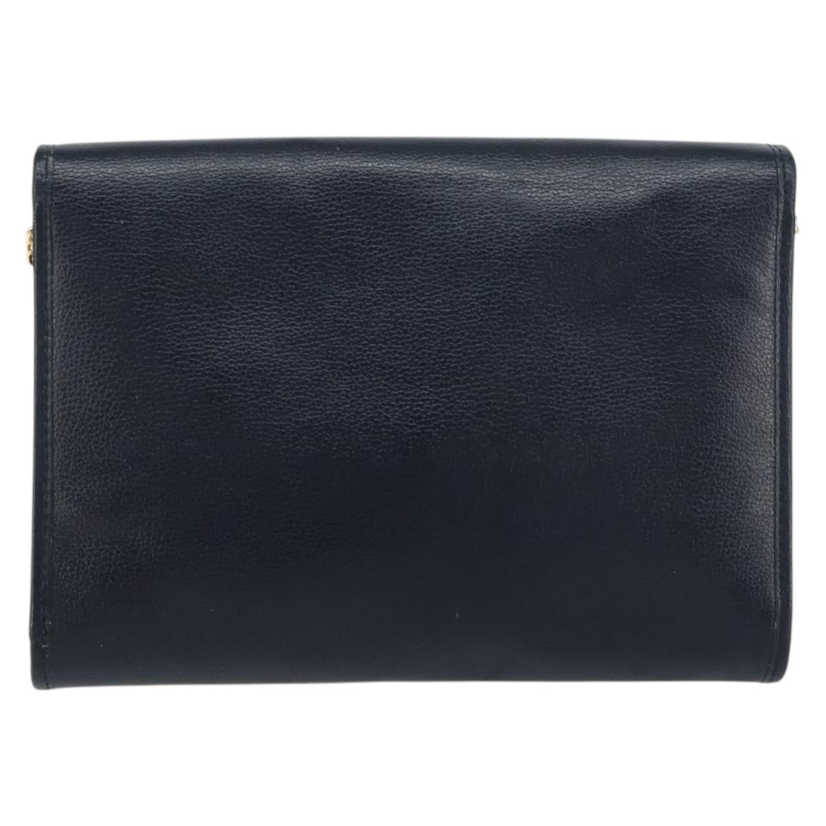 Christian Dior Vintage Chain Flap Shoulder Bag Leather, NAVY, LEATHER, Shoulder bag