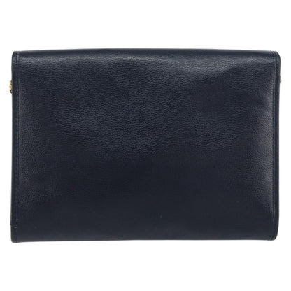 Christian Dior Vintage Chain Flap Shoulder Bag Leather, NAVY, LEATHER, Shoulder bag