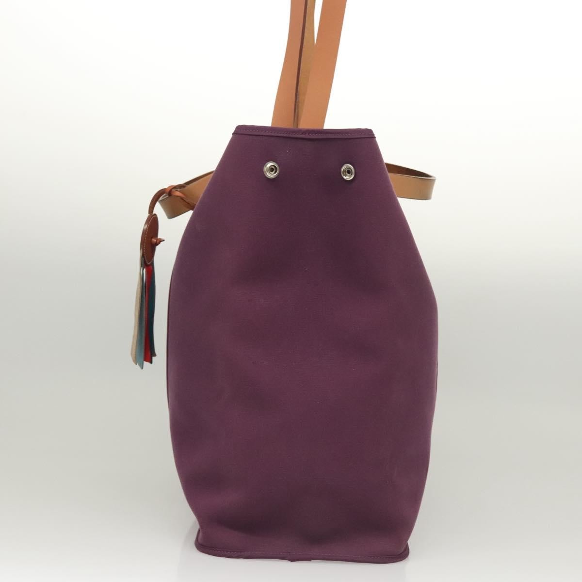 Hermes Cabag Handbag Toile and Leather, PURPLE, CANVAS, Tote bag