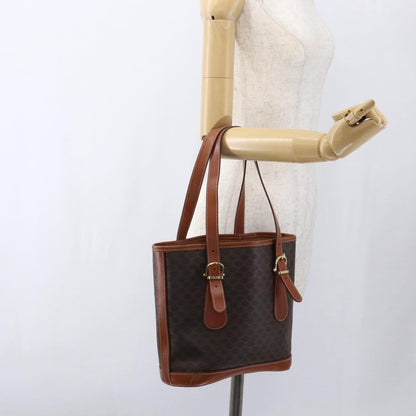 Celine Vintage Macadam Handbag Canvas and Leather, BROWN, CANVAS, Handbag