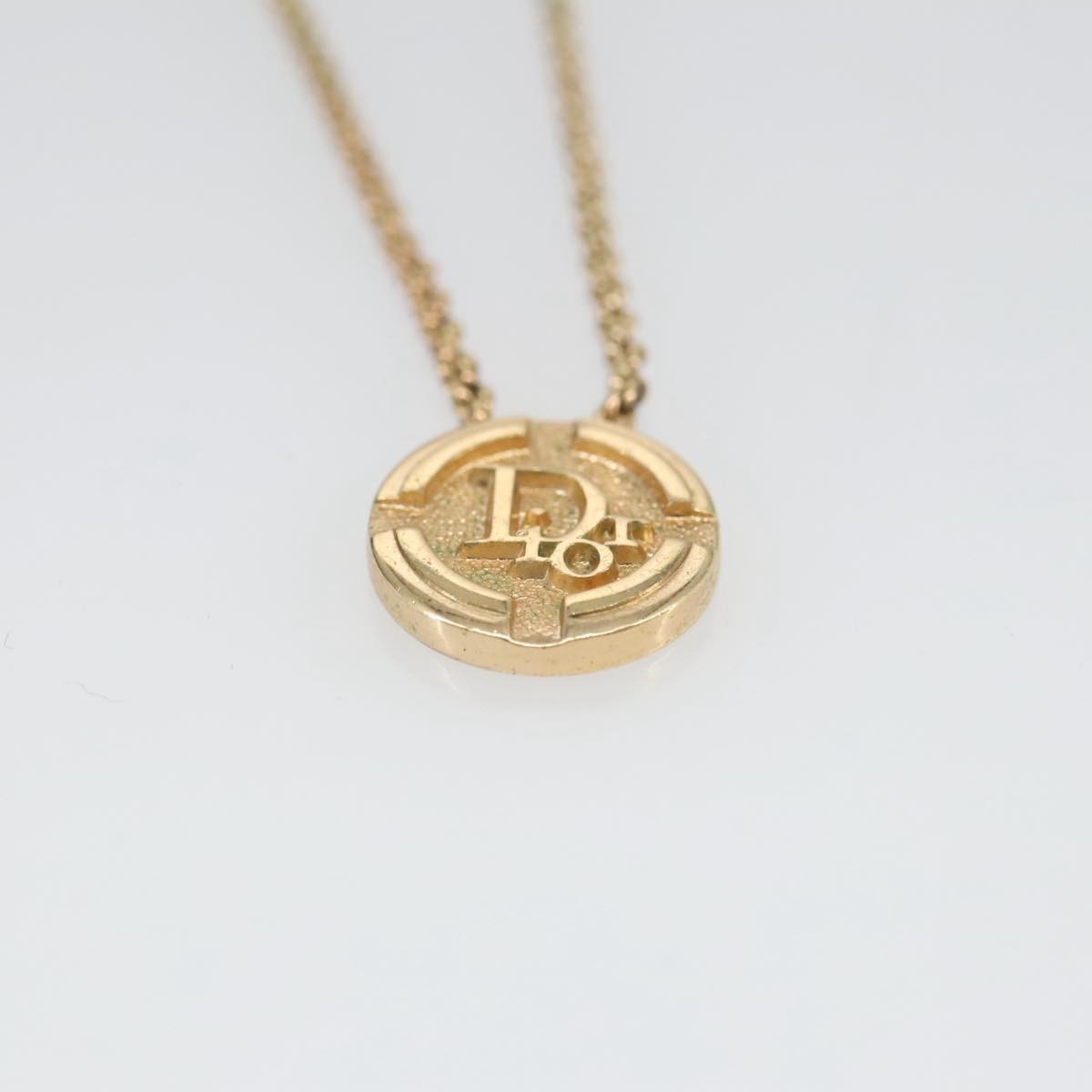Christian Dior Vintage Logo Round Pendant Necklace Metal, GOLD, METAL, Necklace