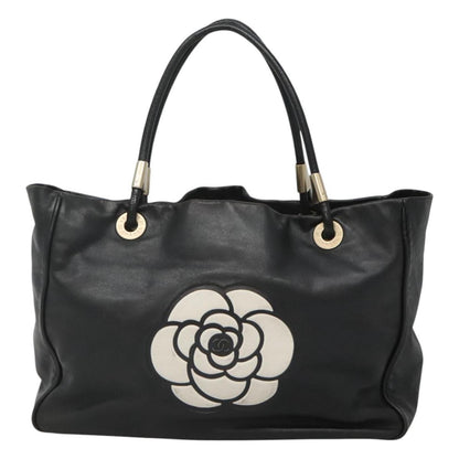 Chanel Camellia Tote Leather, BLACK, LEATHER, Tote bag