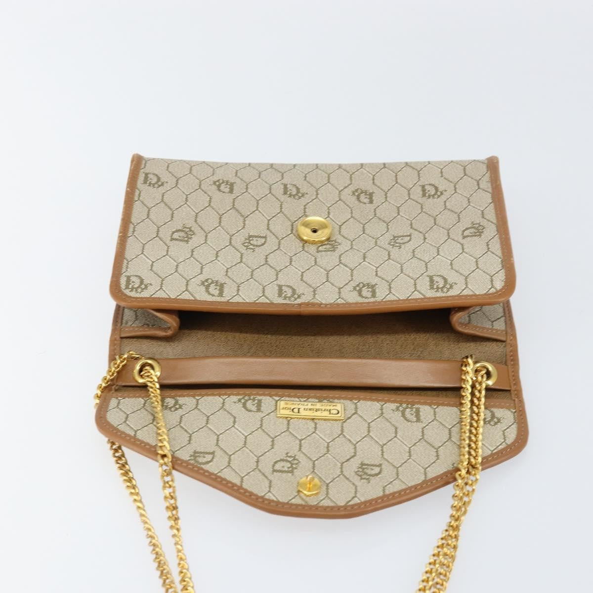 Christian Dior Vintage Honeycomb chain Canvas, BEIGE, CANVAS, Shoulder bag