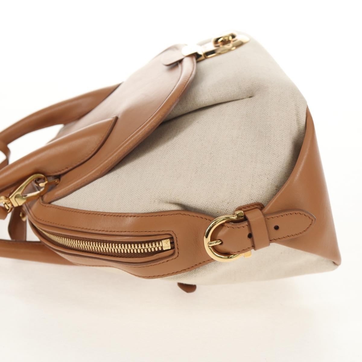 Salvatore Ferragamo Vintage Fiamma Satchel Canvas and Leather, BEIGE, CANVAS, Handbag