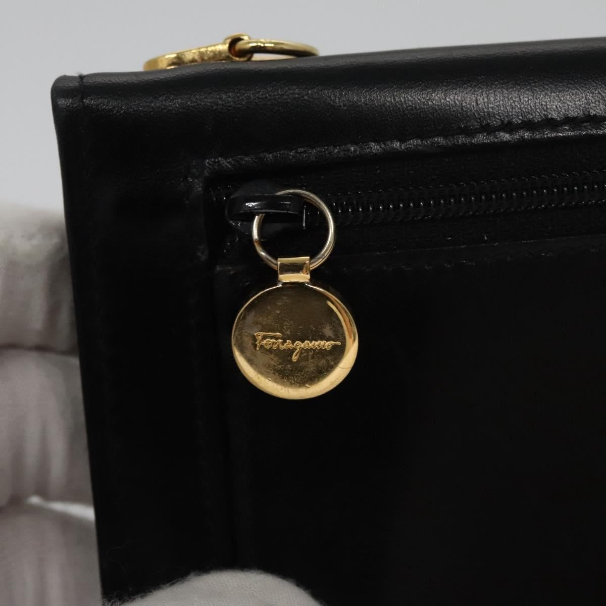Salvatore Ferragamo Gancini Flap Wallet Leather, BLACK, LEATHER, Wallets