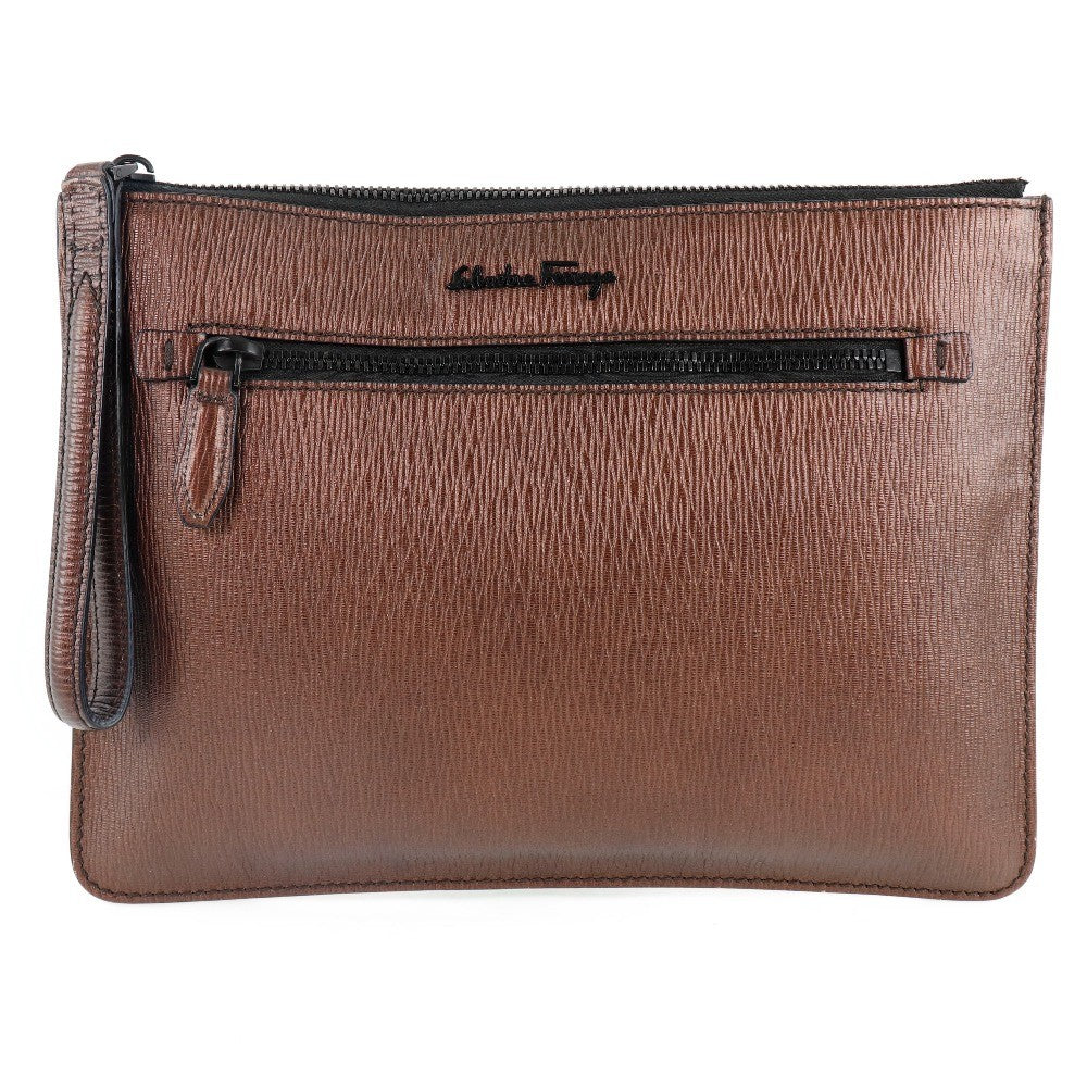 Salvatore Ferragamo Revival Travel Document Holder Leather, BROWN, LEATHER, Clutche & pouche