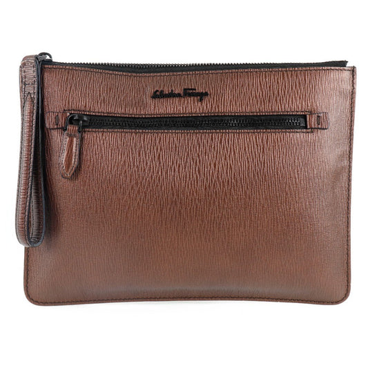Salvatore Ferragamo Revival Travel Document Holder Leather, BROWN, LEATHER, Clutche & pouche