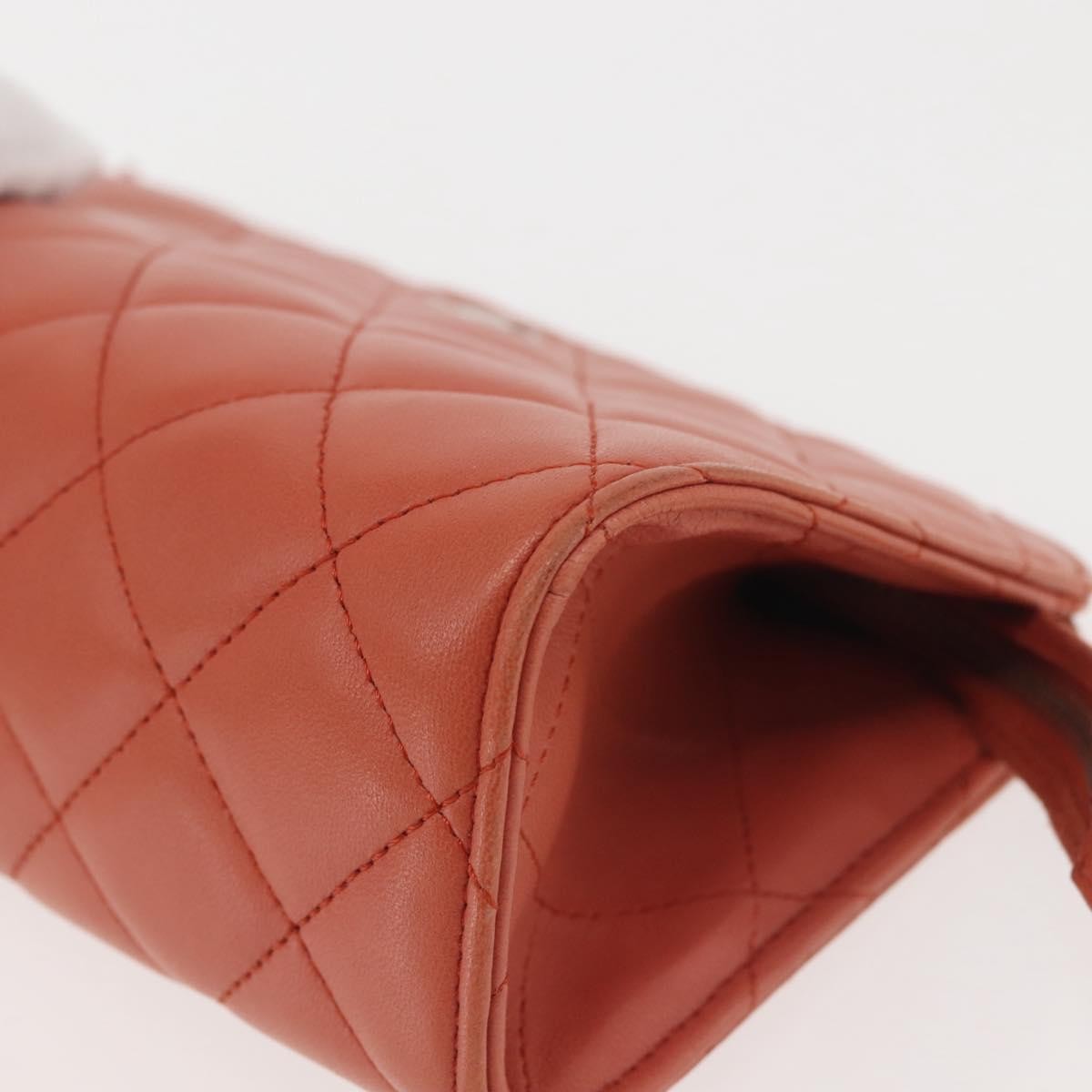 Chanel Classic Double Pocket Zip Pouch Quilted Lambskin, ORANGE, LEATHER, Clutche & pouche