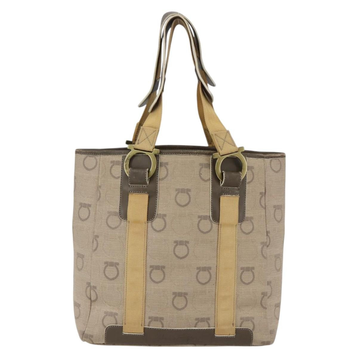Salvatore Ferragamo Gancini handbag Canvas, BEIGE, CANVAS, Handbag