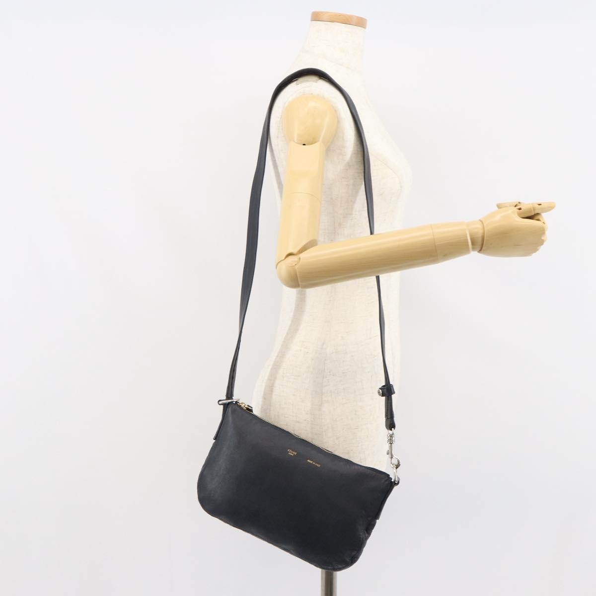 Celine Vintage Shoulder Bag Leather, NAVY, LEATHER, Shoulder bag
