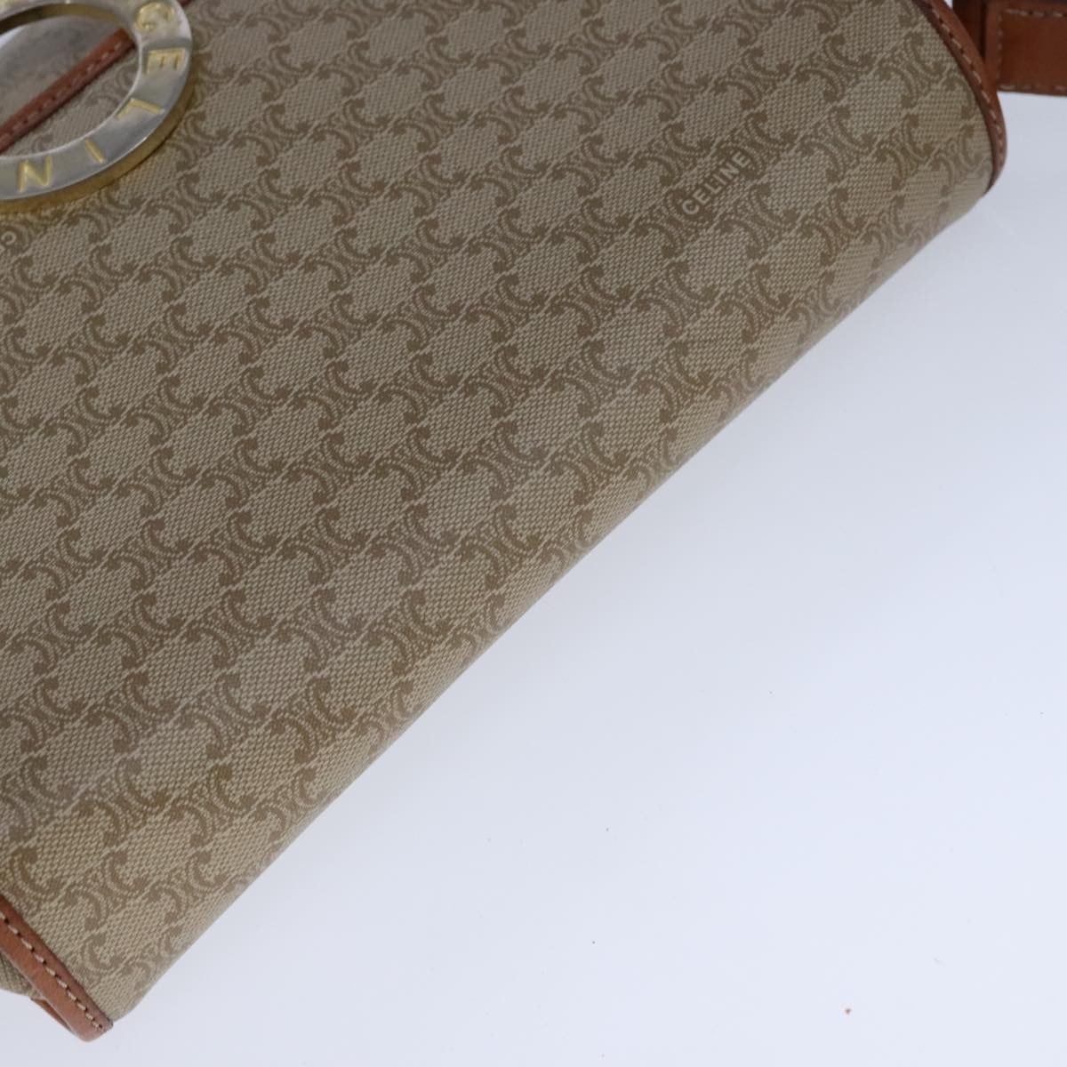 Celine Vintage Macadam Circle Logo Shoulder Bag Canvas and Leather, Beige, Canvas, Shoulder Bag