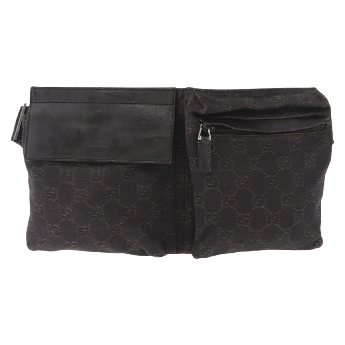 Gucci Vintage Double Belt Bag GG Canvas with Leather, BROWN, CANVAS, Clutche & pouche
