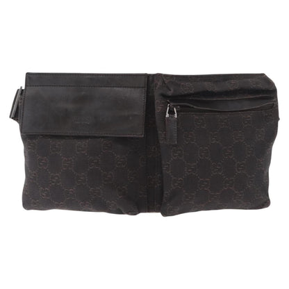 Gucci Vintage Double Belt Bag GG Canvas with Leather, BROWN, CANVAS, Clutche & pouche