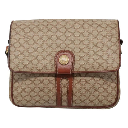Celine Vintage Macadam Shoulder Bag Canvas and Leather, BEIGE, CANVAS, Shoulder bag