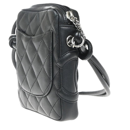 Chanel Cambon Pochette Quilted Leather, Black, Leather, Shoulder Bag