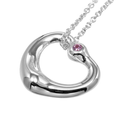 Tiffany & Co. Elsa Peretti Open Heart Pendant Necklace Sterling Silver with Pink Sapphire, SILVER, SILVER, Necklace