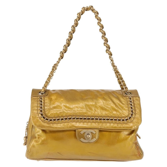 Chanel Luxe Ligne Flap Bag Patent, GOLD, LEATHER, Handbag