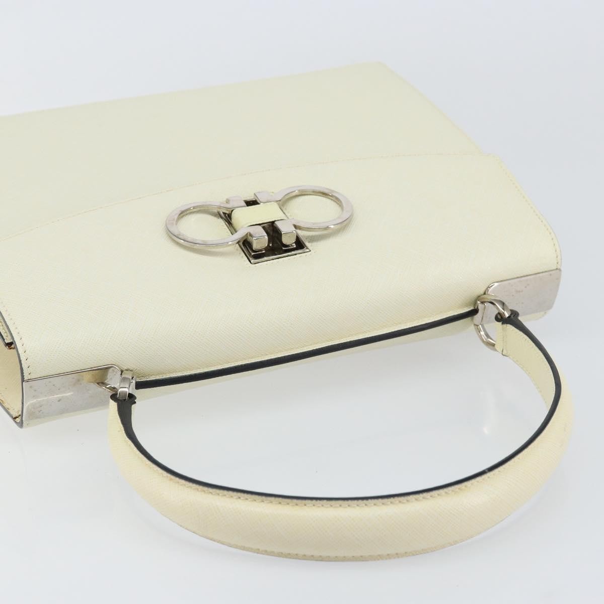 Salvatore Ferragamo Double Gancini Top Handle Bag Saffiano Leather, WHITE, LEATHER, Handbag
