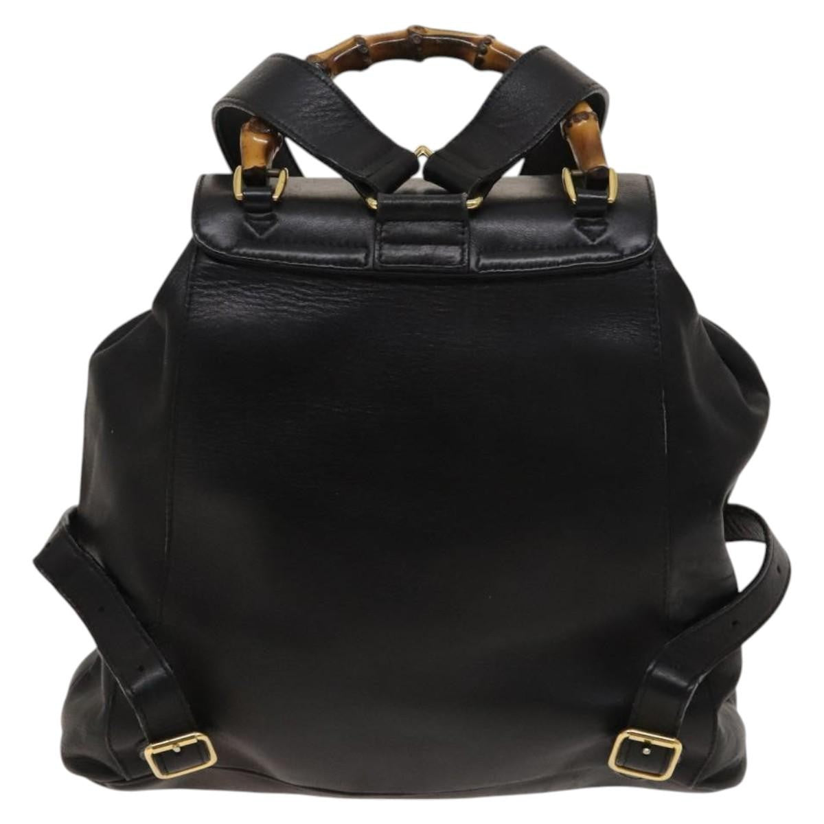 Gucci Vintage Bamboo Backpack Leather, Black, Leather, Backpack