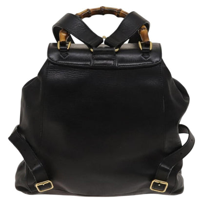 Gucci Vintage Bamboo Backpack Leather, Black, Leather, Backpack