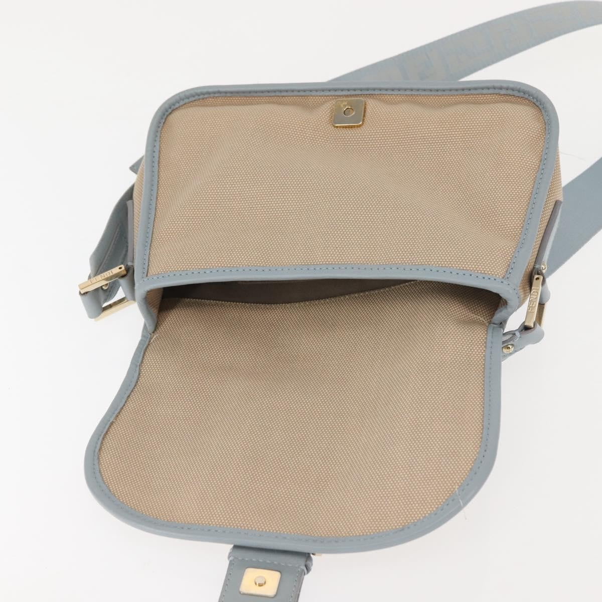 Fendi Logo Flap Shoulder Bag Canvas, BEIGE, CANVAS, Shoulder bag