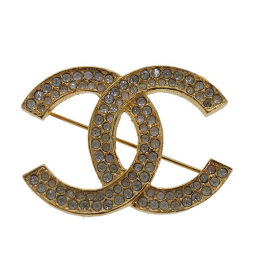 Chanel CC Brooch Metal with Crystals, GOLD, METAL, Brooch