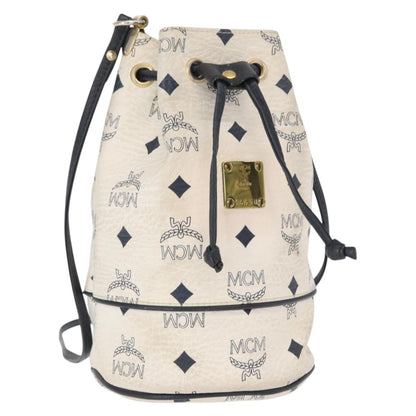 MCM Drawstring Shoulder Bag Leather, WHITE, PVC, Shoulder bag
