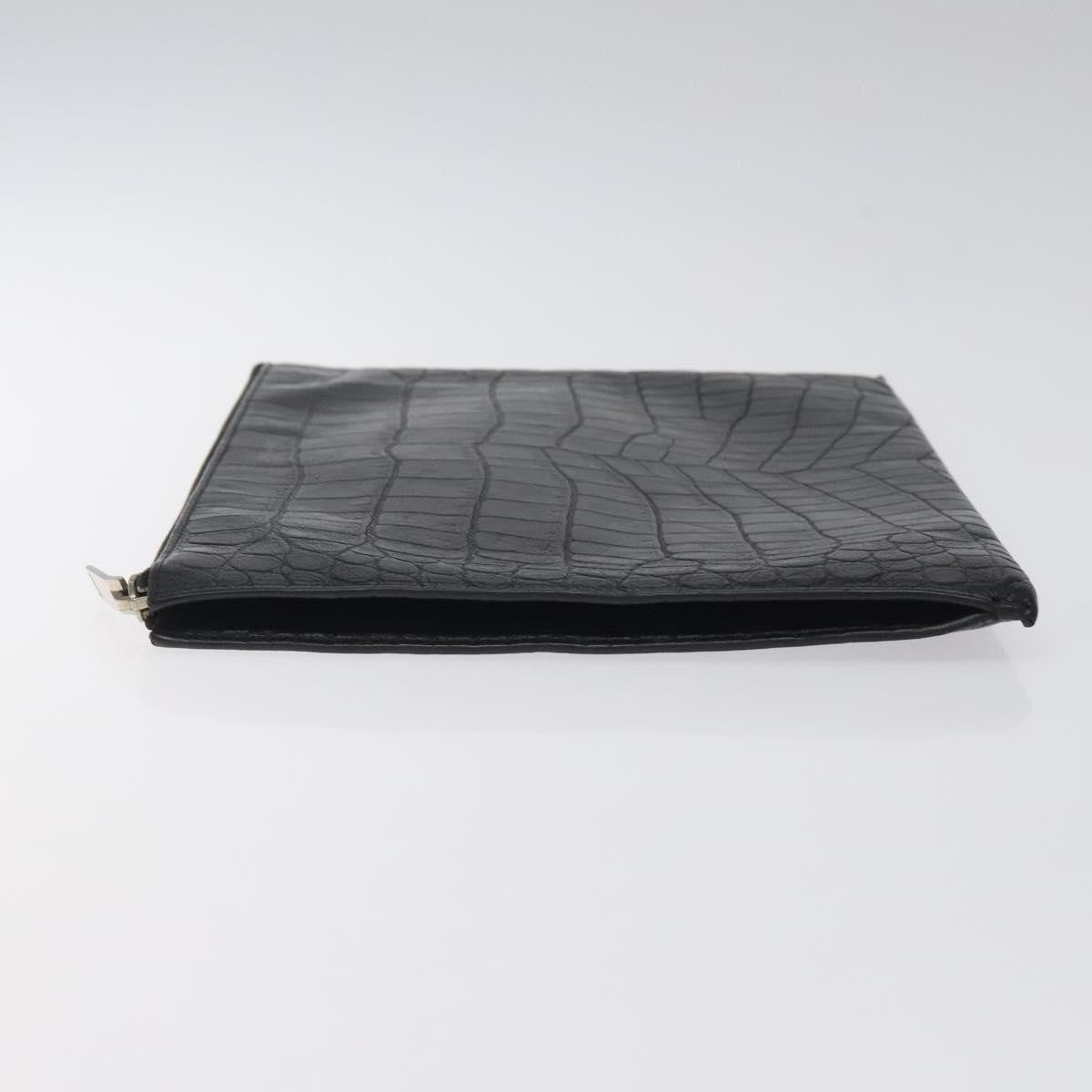 Saint Laurent Zip Pouch Crocodile Embossed Leather, BLACK, LEATHER, Clutche & pouche