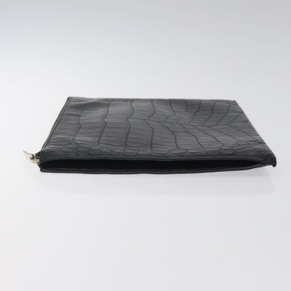 Saint Laurent Zip Pouch Crocodile Embossed Leather, BLACK, LEATHER, Clutche & pouche