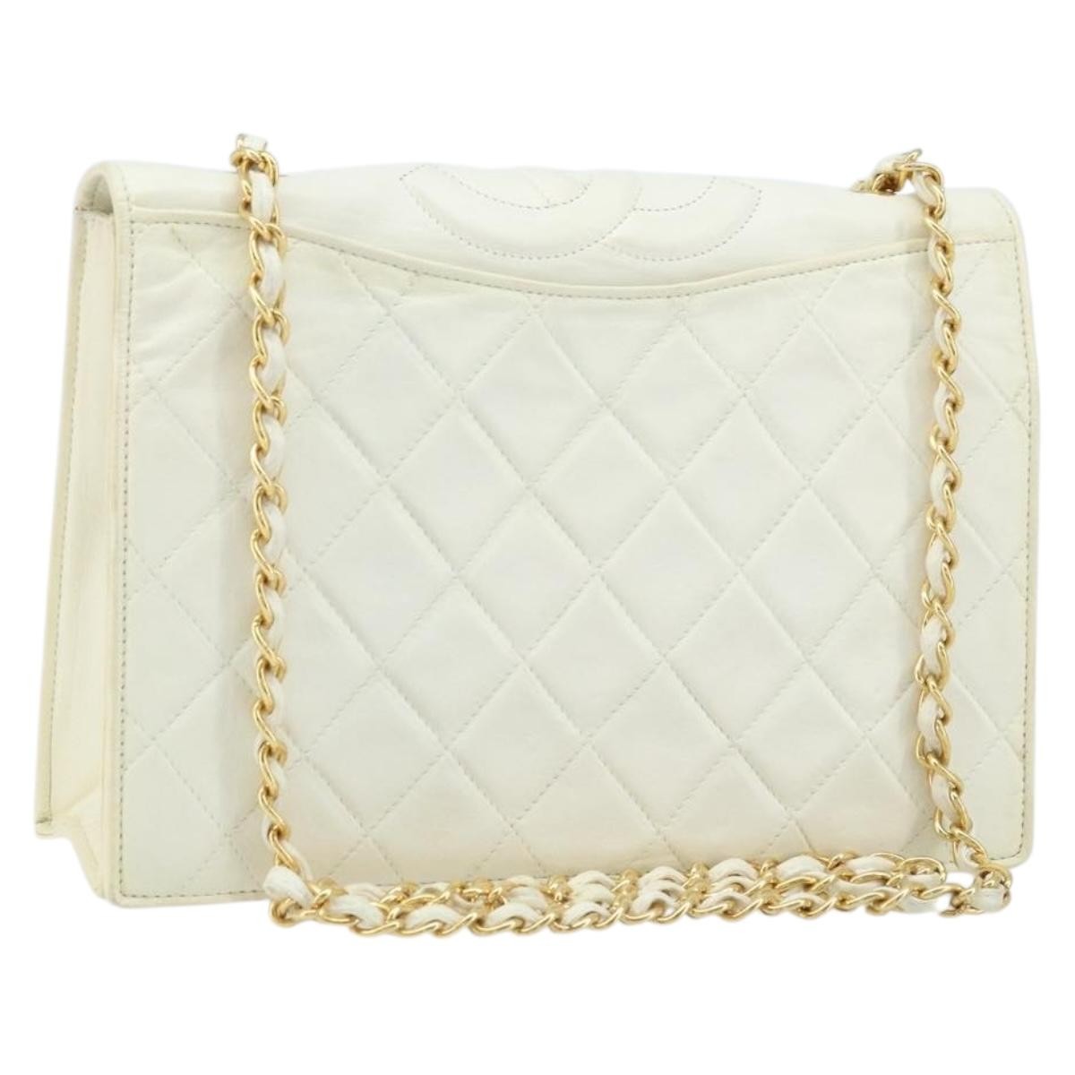 Chanel Vintage CC Full Flap Bag Quilted Lambskin, White, Leather, Shoulder Bag