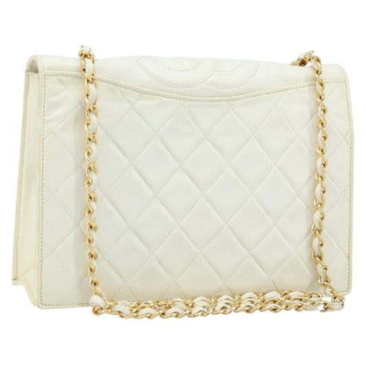 Chanel Vintage CC Full Flap Bag Quilted Lambskin, White, Leather, Shoulder Bag