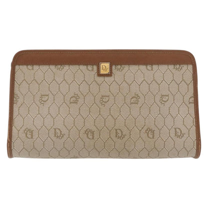Christian Dior Vintage Honeycomb Zip Pouch Canvas and Leather, BEIGE, CANVAS, Clutche & pouche
