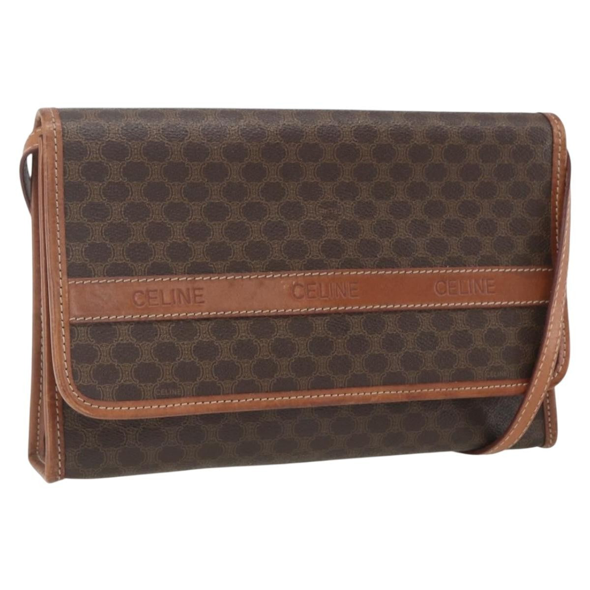 Celine Vintage Macadam Shoulder Bag Canvas and Leather, BROWN, CANVAS, Shoulder bag