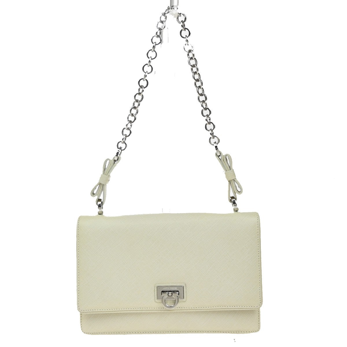 Salvatore Ferragamo Gancini Shoulder Bag Leather, WHITE, LEATHER, Shoulder bag