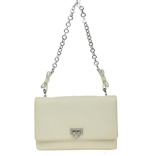Salvatore Ferragamo Gancini Shoulder Bag Leather, WHITE, LEATHER, Shoulder bag