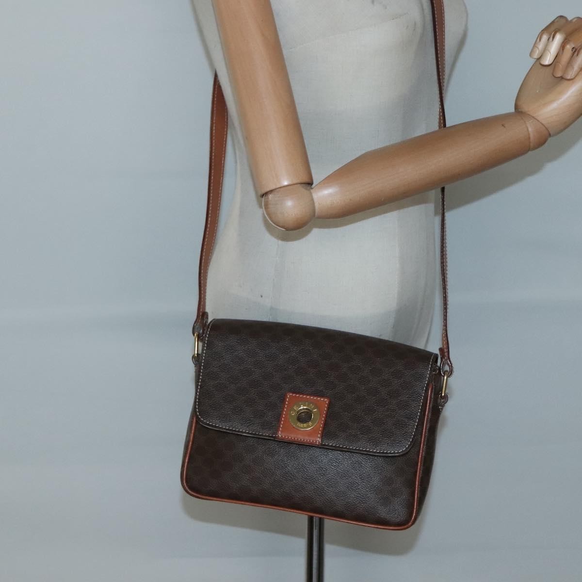 Celine Vintage Macadam Shoulder Bag Canvas and Leather, BROWN, CANVAS, Shoulder bag