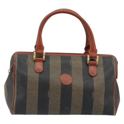 Fendi Vintage Pequin Convertible Boston Bag Coated Canvas, BROWN, CANVAS, Handbag