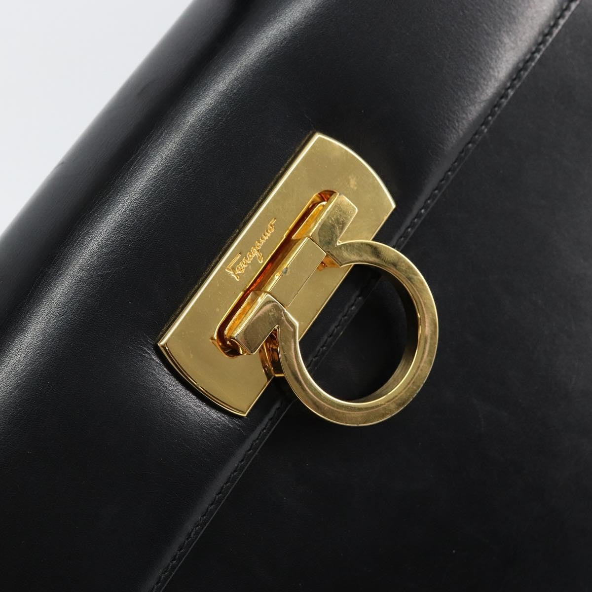 Salvatore Ferragamo Convertible Top Handle Bag Leather, BLACK, LEATHER, Handbag
