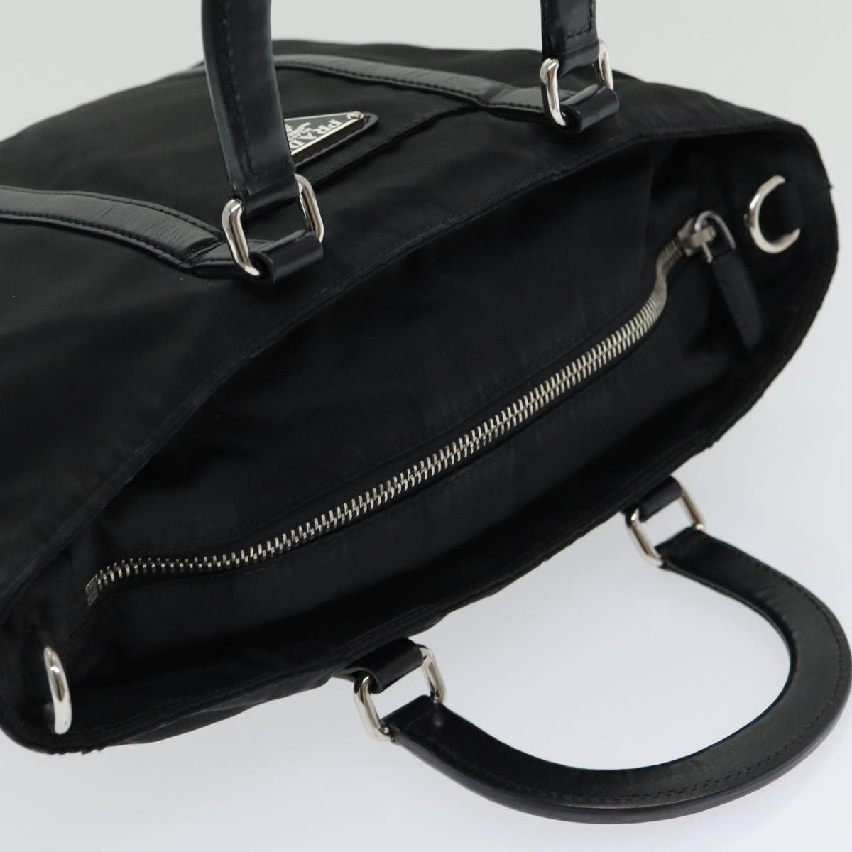 Prada Convertible Zip Tote Tessuto with Leather, BLACK, NYLON, Tote bag