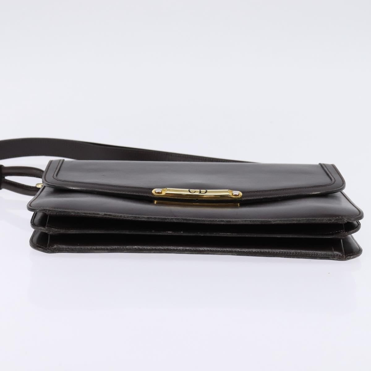 Christian Dior Flap Shoulder Bag Leather, BROWN, LEATHER, Shoulder bag