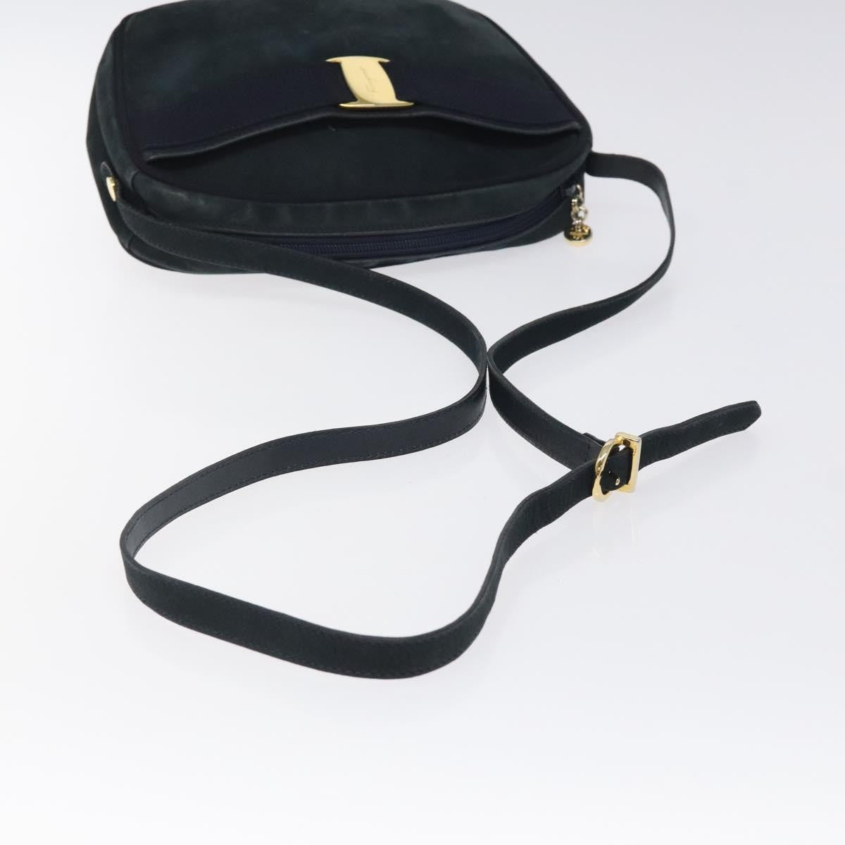 Salvatore Ferragamo Vala Shoulder Bag Suede, NAVY, SUEDE, Shoulder bag