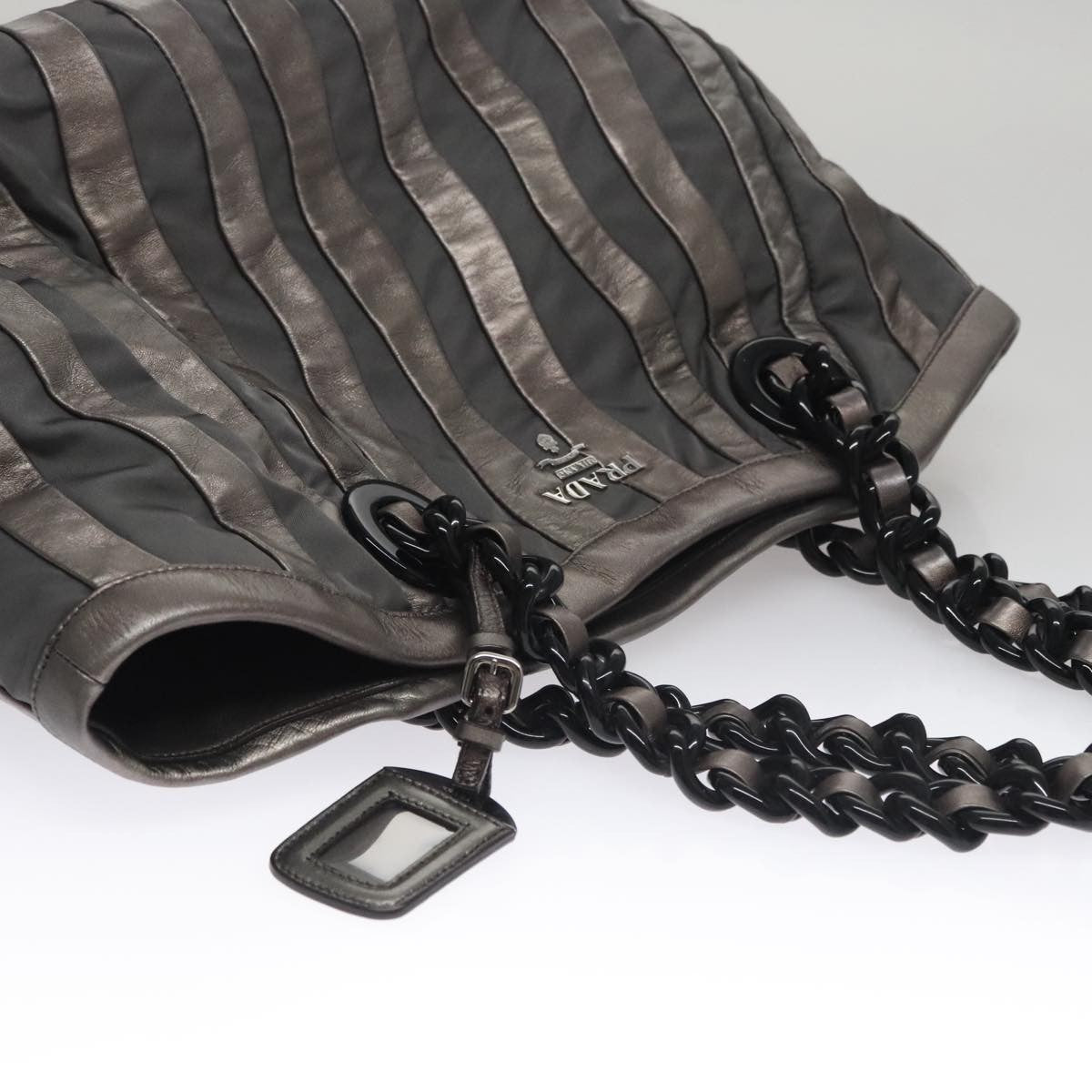 Prada Waves Chain Tote Leather and Tessuto, SILVER, LEATHER, Tote bag