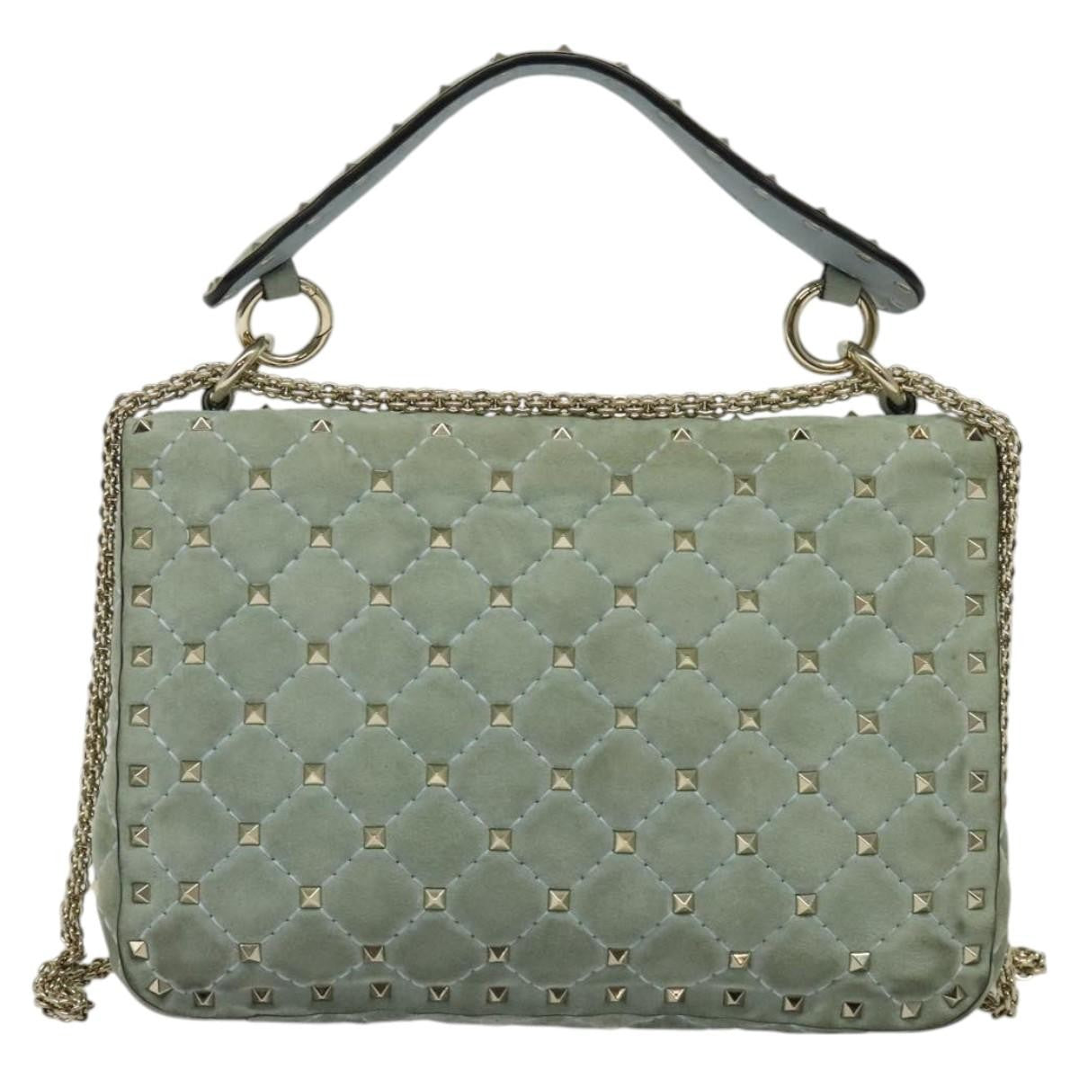 Valentino Garavani Rockstud Spike Flap Bag Quilted Suede, BLUE, SUEDE, Shoulder bag
